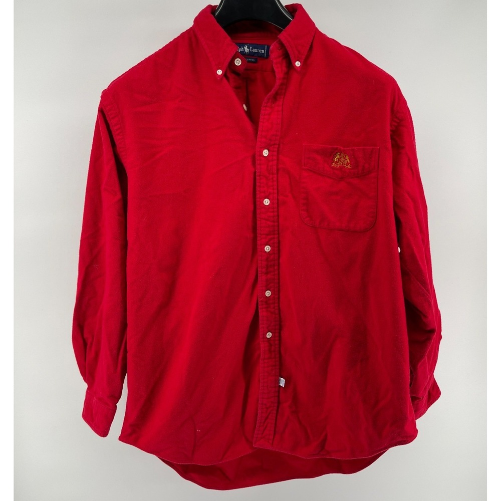 VTG Ralph Lauren Flannel Shirt Mens Large Red Singapore Heraldic Lion Crest Spot - Picture 2 of 8